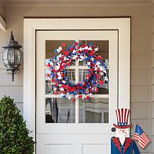 24" Patriotic Floral Wreath with Red, White & Blue Flowers