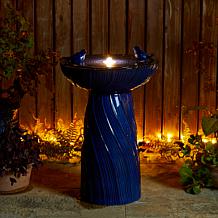 24.75"H Blue Textured Birdbath Outdoor Floor Fountain with Two Birds