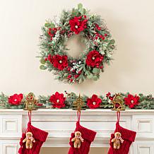 24"D Christmas Red Magnolia & Berry Wreath