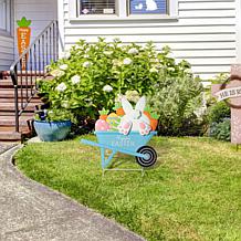 24"H Easter Metal Wheel Barrow Yard Stake - Two Function