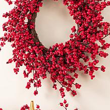 25" Christmas Red Berries Wreath with Vibrant Greenery