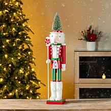 26" Wooden Christmas Nutcracker with Green Brush Tree
