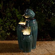 27.25"H 3-Tier Turquoise Pattern Ceramic Pots Fountain, Pump and Light