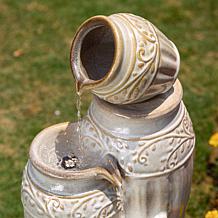 27.25"H 4-Tier Beige Embossed Pattern Outdoor Ceramic Pots Fountain