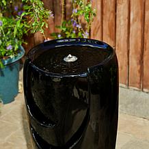 29.25"H Oversized Black Outdoor Ceramic Pot Fountain w/Pump, LED Light