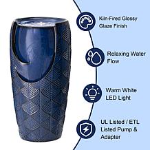 29.25"H Oversized Blue Ceramic Pot Outdoor Floor Fountain with Pump