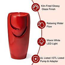 29.25"H Oversized Red Outdoor Ceramic Pot Fountain w/Pump & LED Light