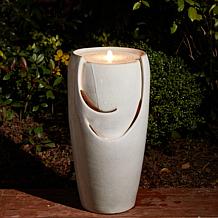 29.25"H Oversized Sand Beige Ceramic Pot Fountain w/Pump, LED Light