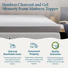 3” Bamboo Charcoal and Gel Memory Foam Mattress Topper, Queen