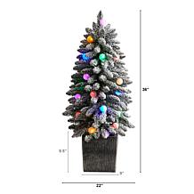 3’ Flocked Highland Fir Christmas Tree in Decorative Planter