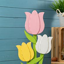 30" Easter Wooden Porch Decor with Colorful Tulips