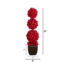 31-in Pre-Lit Poinsettia Triple Ball Topiary by Nearly Natural