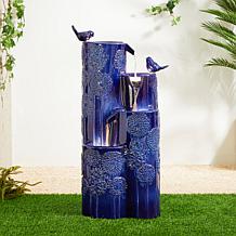 31.75"H 4-Tier Cobalt Blue Dandelion Ceramic Outdoor Floor Fountain