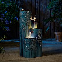 31.75"H 4-Tier Turquoise Dandelion Ceramic Outdoor Floor Fountain