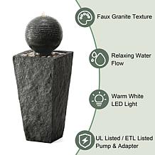 31.75"H Modern Geometric Pedestal & Sphere Polyresin Outdoor Fountain
