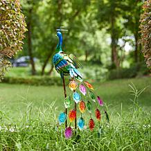 32"H Metal Standing Peacock Garden Statue with Stakes