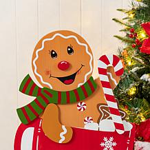 34.5"H Wooden Christmas Porch Decor with Gingerbread Man