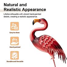 35.25"H Metal Standing Flamingo Garden Statue with Stakes