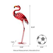 35.25"H Metal Standing Flamingo Garden Statue with Stakes