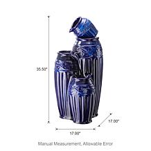 35.5"H 4-Tier Cobalt Blue Ceramic Pots Fountain with Pump and LED