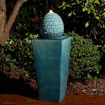 35.75"H Oversized Turquoise Artichoke Pedestal Outdoor Ceramic Foun...