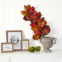 36 in. Autumn Magnolia Leaf with Berries Artificial Tear Drop
