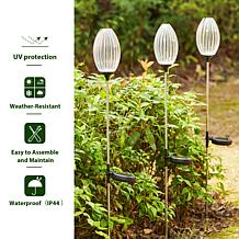 36"H Set of 3 Solar Powered Stake Oval Light with Stainless Steel Pole