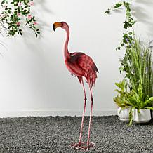 38.5"H Metal Standing Flamingo Garden Statue with Stakes