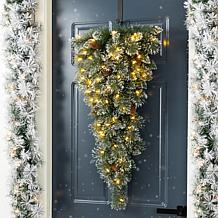 3ft Pre-Lit Frosted Greenery Pinecones Teardrop