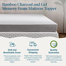 4” Bamboo Charcoal and Gel Memory Foam Mattress Topper, King