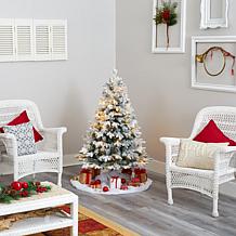 4' Flocked Vermont Mixed Pine Artificial Christmas Tree with 100 Cl...