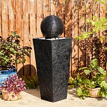 40.25"H Oversized Modern Geometric Pedestal and Sphere Floor Fountain