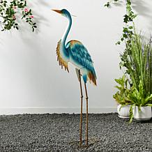 40"H Metal Standing Crane Garden Statue with Stakes