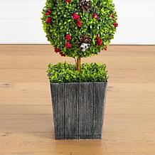 42-in Pre-Lit Boxwood Snowman Topiary by Nearly Natural