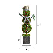 42-in Pre-Lit Boxwood Snowman Topiary by Nearly Natural