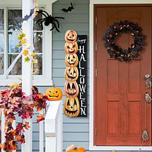 42"H Lighted Halloween Wooden Stacked Pumpkins Porch Sign with Timer