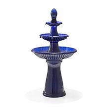 45.25"H Oversized Cobalt Blue 3-Tier Pedestal Ceramic Outdoor Fountain