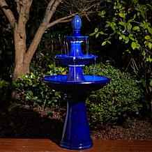 45.25"H Oversized Cobalt Blue 3-Tier Pedestal Ceramic Outdoor Fountain