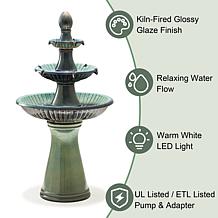 45.25"H Oversized Turquoise 3-Tier Ceramic Fountain w/Pump & LED Light