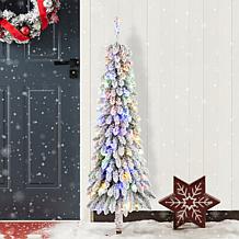 4.5ft Artificial Snowy Downswept Christmas Flocked Tree with Lights