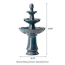 45"H Oversized Turquoise 3-Tiered Outdoor Floor Fountain with Pump