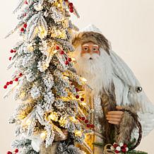 4ft Woodland Santa with 5ft Lighted Flocked Christmas Tree