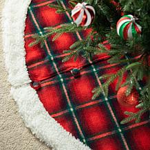 60" Oversized Red and Black Plaid Reversible Sherpa/Flannel Tree Skirt