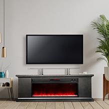 72 Inch Media Fireplace with Faux Glass Beads in Black