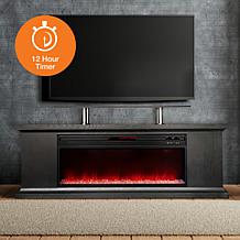 72 Inch Media Fireplace with Faux Glass Beads in Black