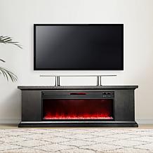 72 Inch Media Fireplace with Faux Glass Beads in Black