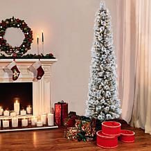 7.5' Flocked Pencil Pine Artificial Christmas Tree - 350 Clear Lights