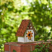 8.25"H Decorative Outdoor Birdhouse w/3D Metal Roof and Flower