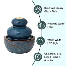 8.75''H Turquoise Leaf Ceramic Tabletop Fountain w/ Pump and LED Light