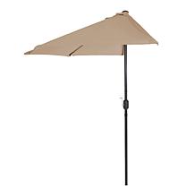 9' Half-Round Patio Umbrella with Easy Crank - Sand